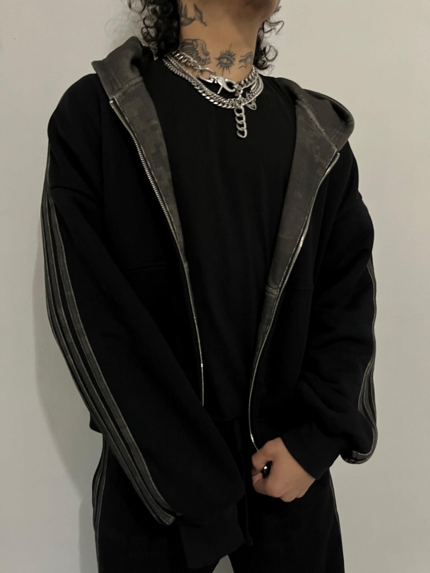 reversible "dark digital" zip up