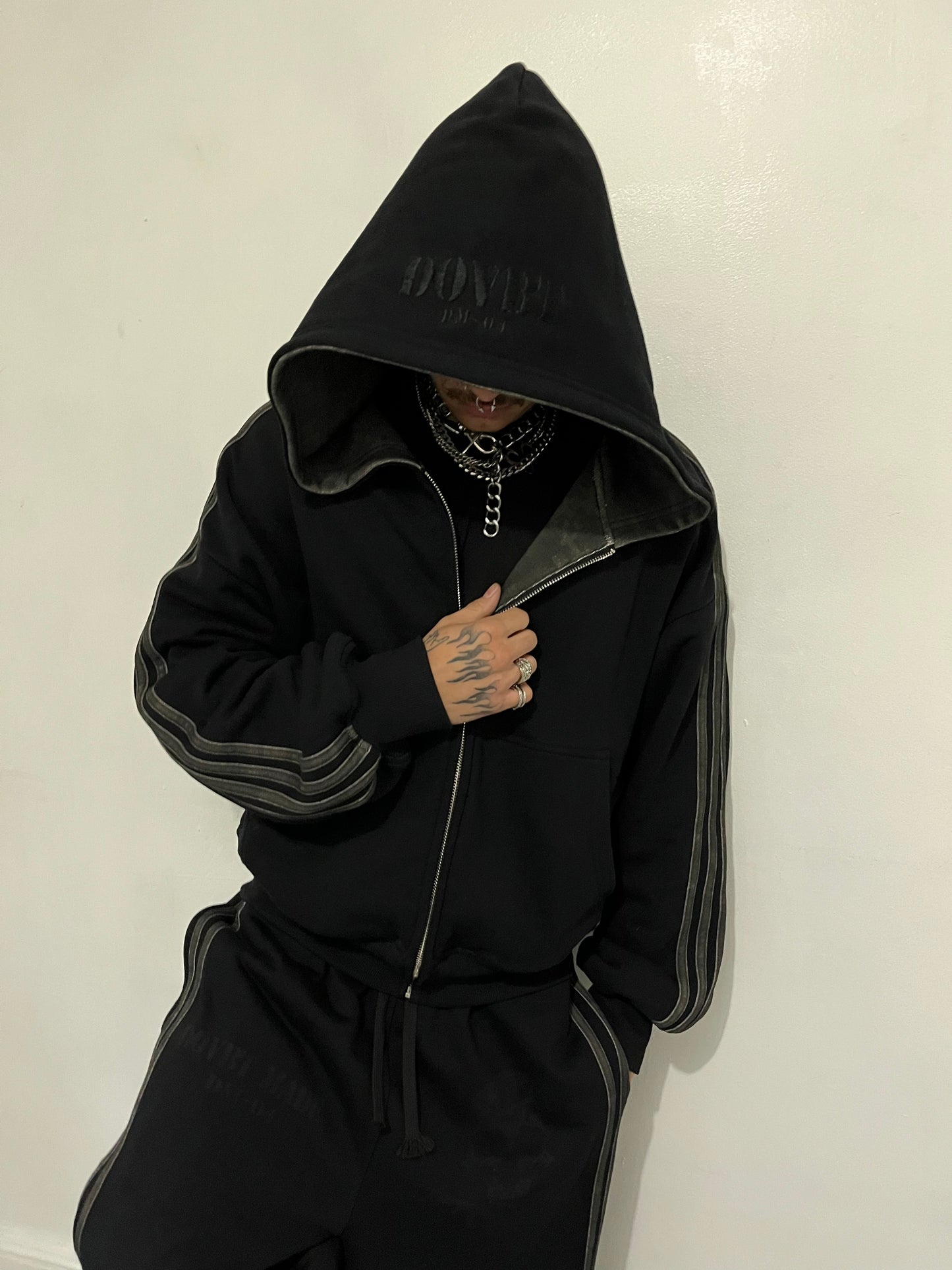 reversible "dark digital" zip up