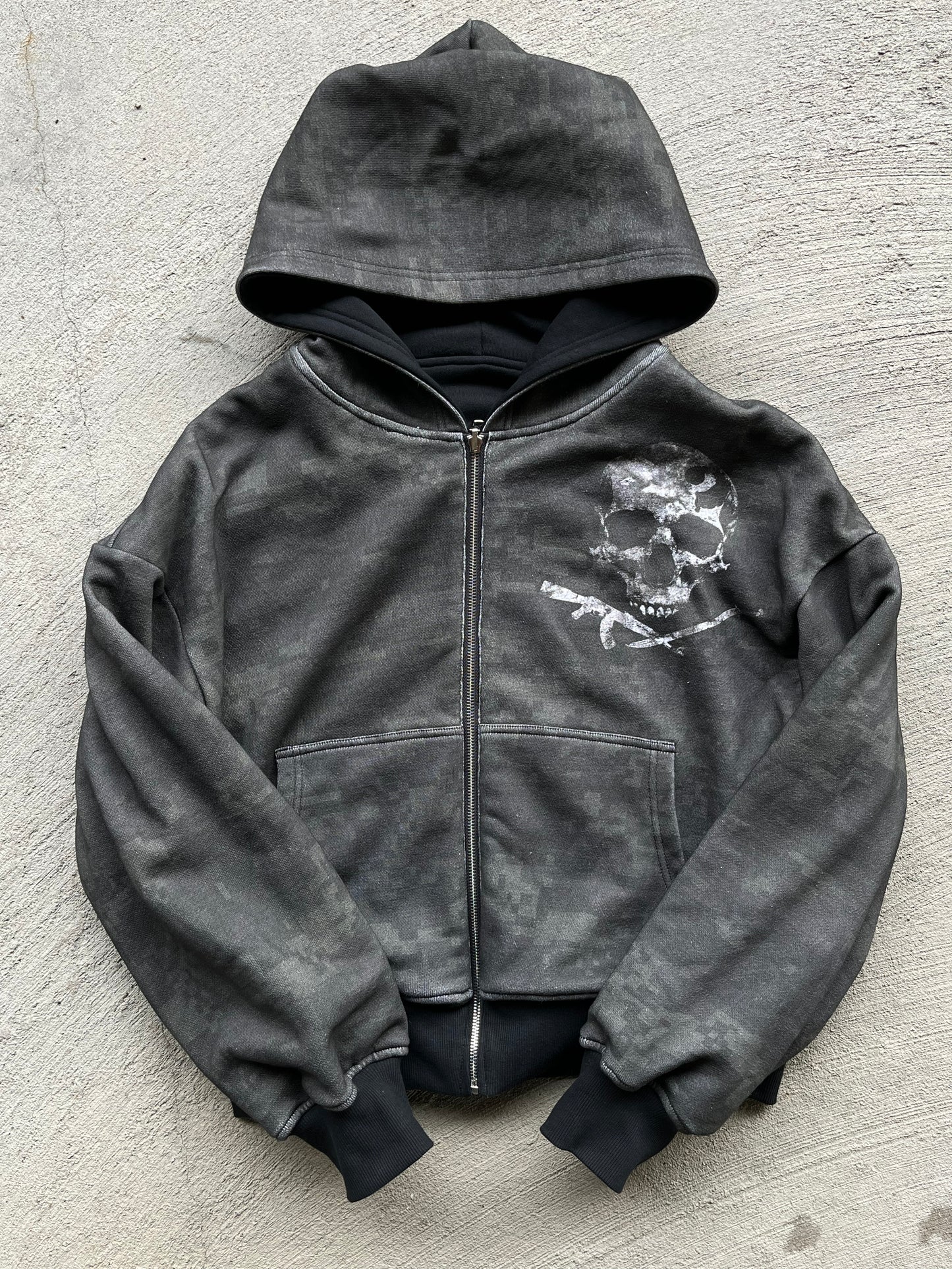 reversible "dark digital" zip up