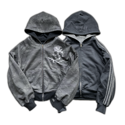 reversible "dark digital" zip up